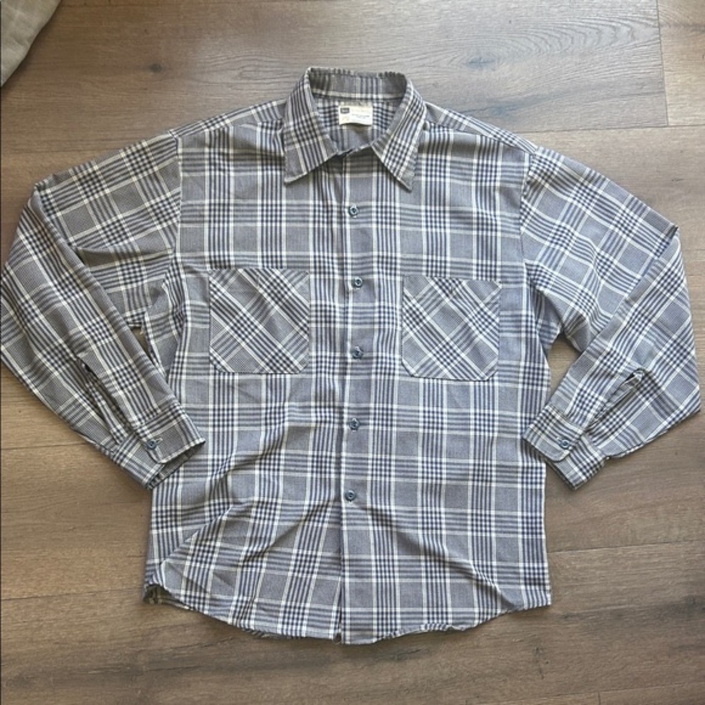Sears Vintage Men's Gray Plaid Button-Up Shirt ! Large